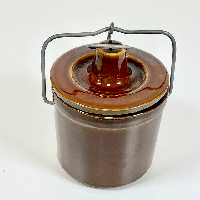 Antique French Rustic European Medium Brown Glazed Crock With Steel Lid Lock. For Sale - Image 4 of 10