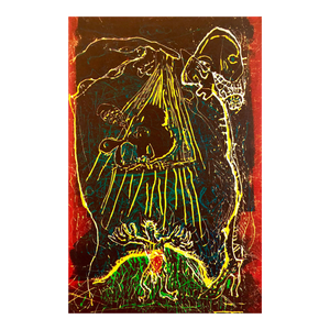 Sam Messer, Large Abstract Expressionist Figure Handmade Paper Etching Silkscreen Print, 1987