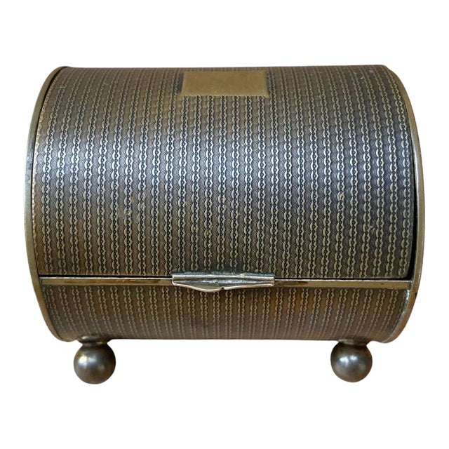 Antique Brass Cylinder Vanity Box With Ball Feet, c.1900 For Sale