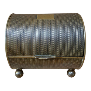 Antique Brass Cylinder Vanity Box With Ball Feet, c.1900