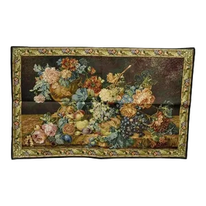 French Wall Hanging Tapestry Jacquard Aubusson Acanthus Fruit Still Life