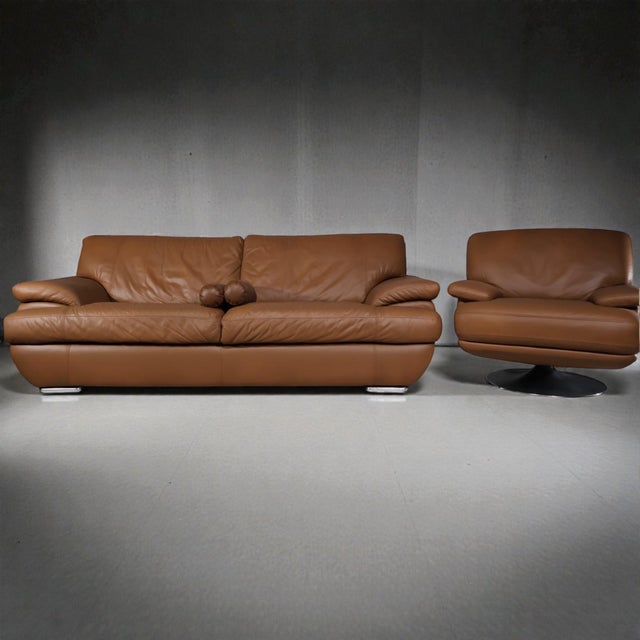 Loom Sculptural Leather Sofa & Lounge Chair Set For Sale - Image 4 of 8