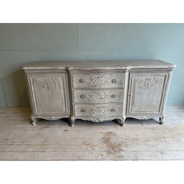 French Country Painted Sideboard Buffet With Floral Motif For Sale - Image 4 of 9