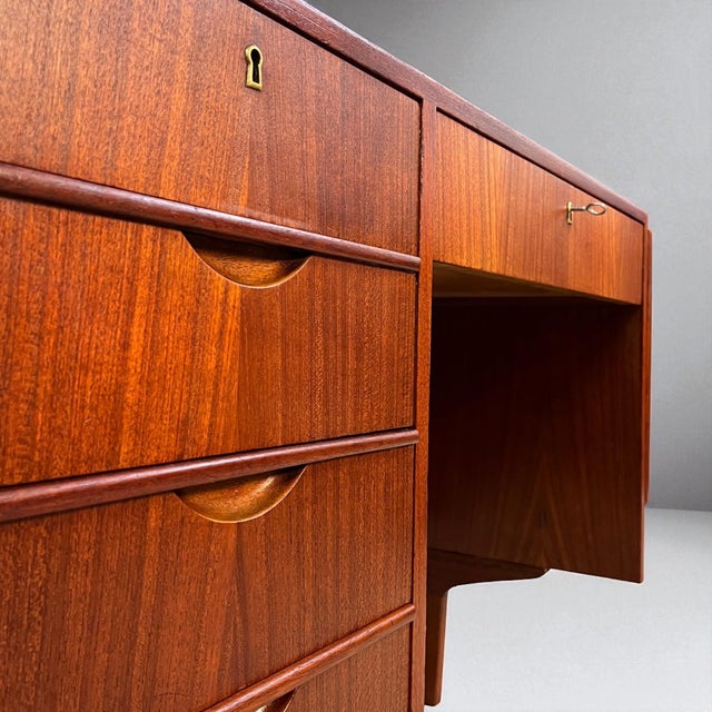 Brown Danish Teak Desk with Fold-out Top and Bookshelves, 1960s For Sale - Image 8 of 13