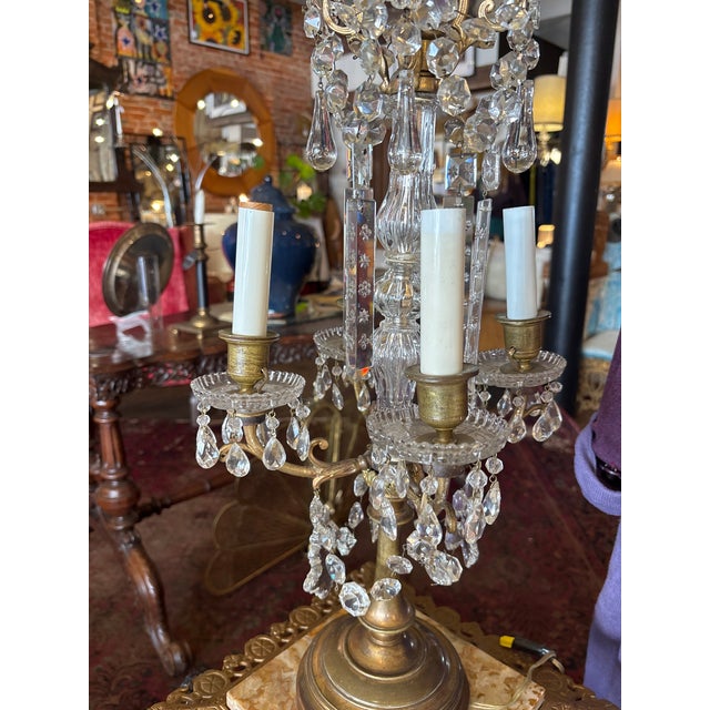 Antique Brass and Crystal Lamp For Sale - Image 10 of 10