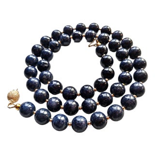 Burmese Blue Sapphire Beaded Necklace With 14k Gold Clasp For Sale