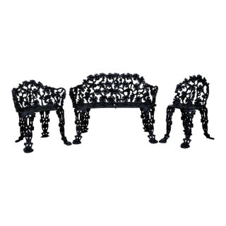 Vintage Mid-Century Victorian Revival Cast Iron Grapevine Garden Suite - 3 Pieces For Sale