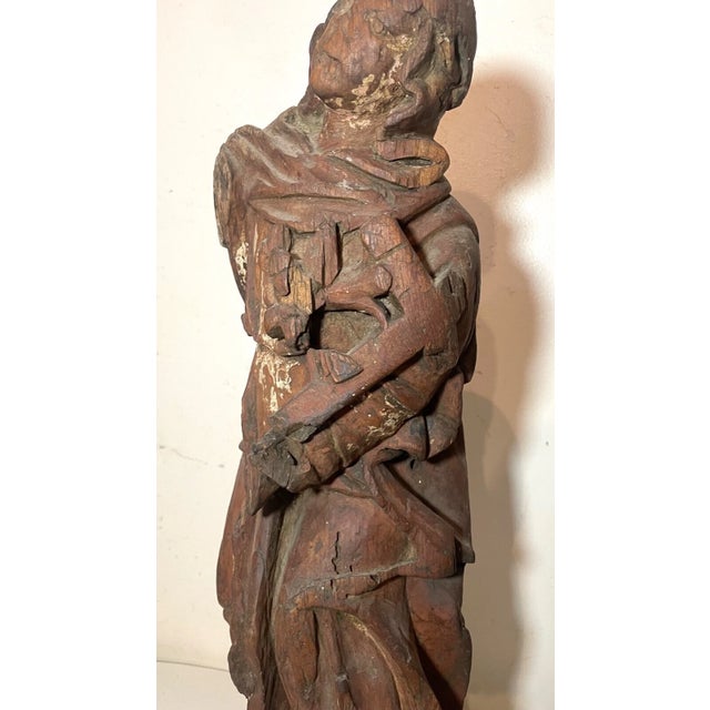Wood Large Antique 1600's Hand Carved Wood Religious Jesus Crucifix Saint Sculpture For Sale - Image 7 of 16