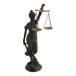 Late 20th Century Bronze Lady Justice Statue With Blindfold and Scales, Heavy, 15.25" Tall, Law Office Decor