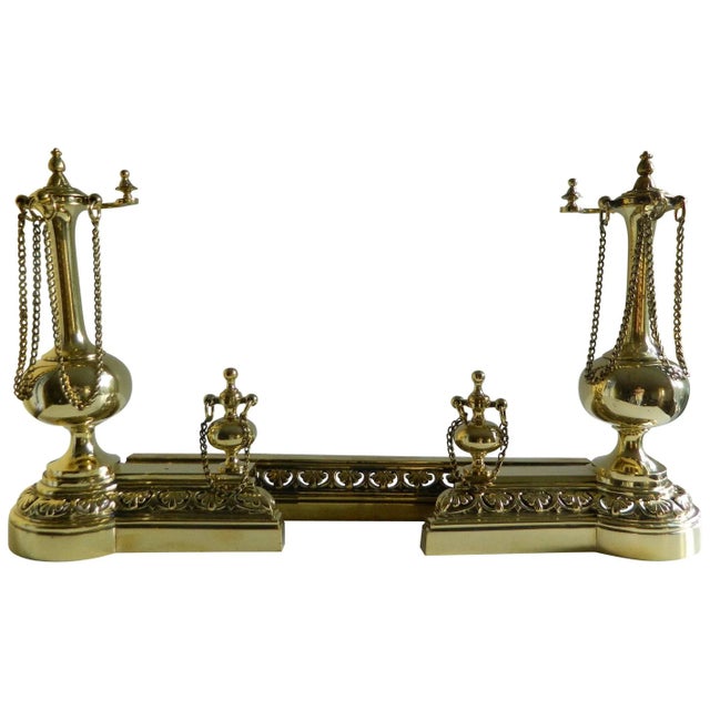 Mid 19th Century Pair of Polished Brass Chenets or Andirons With Fender, 19th Century For Sale - Image 5 of 5