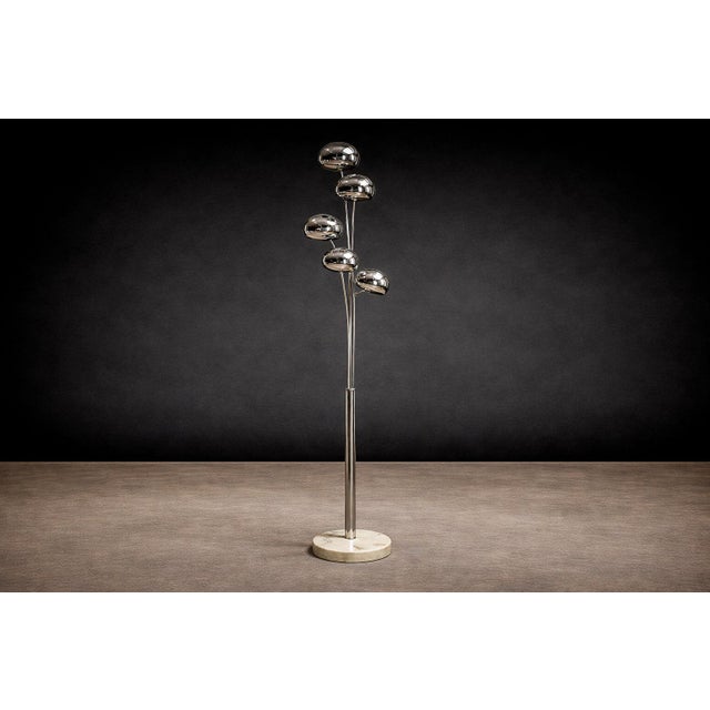 Mid-Century Modern Floor Lamp With Five Bulbs in Chrome, Glass & Marble, Unknown, 1960s For Sale - Image 3 of 9