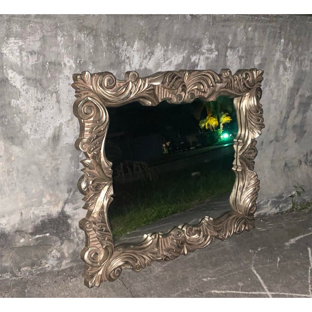 Champagne 1970s Large Ornate Baroque Style Wall Mirror in Burnished Champagne Finish - 42" X 34" For Sale - Image 8 of 12