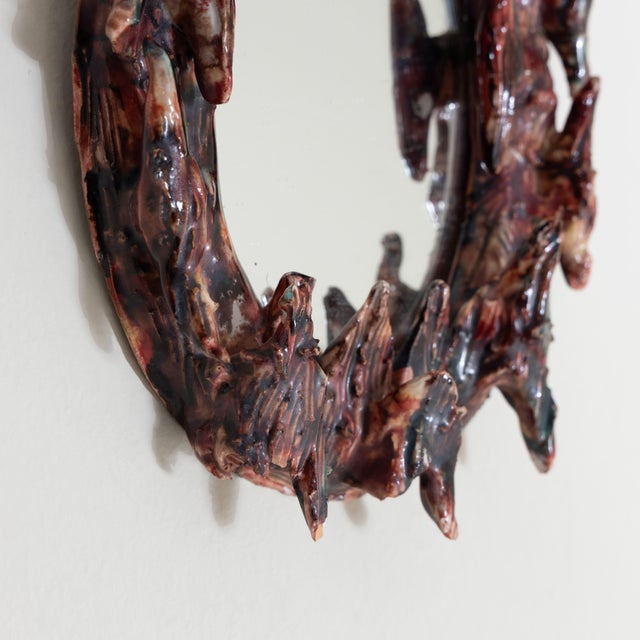 1960s Wall Mirror with Red Ceramic Frame, 1960s For Sale - Image 5 of 9