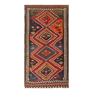 1900s Antique Multi Diamond Tribal Ghashghai Flatweave Kilim Rug 4' 9" X 9' 2" For Sale