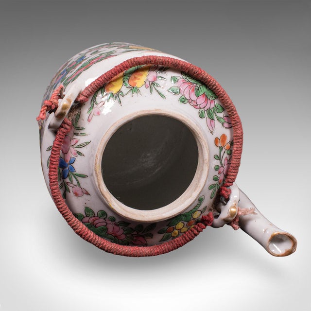 1920s Small Antique Decorative Teapot, Oriental, Ceramic Chá Pot, Wicker Case For Sale - Image 6 of 12