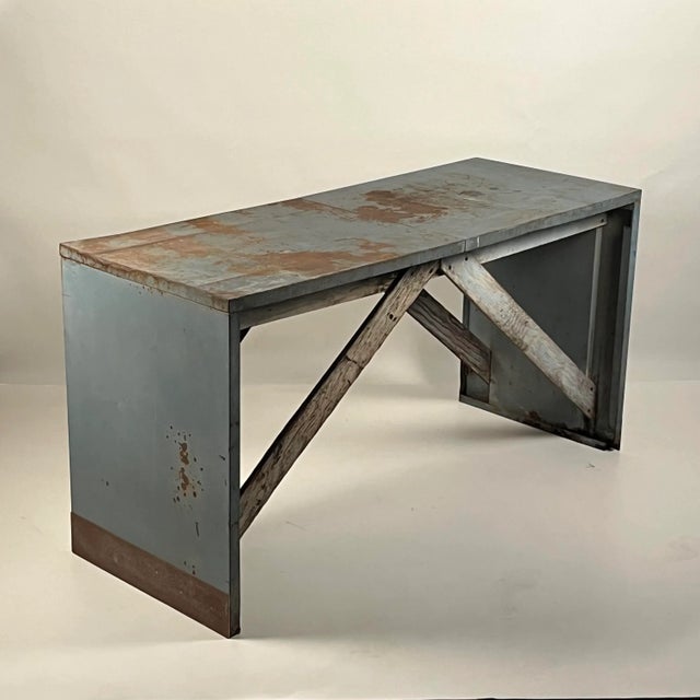 1940s Patinated Industrial Work Console For Sale - Image 9 of 9