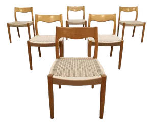 Vintage Danish Oak Paper Cord Wabi-Sabi Dining Chairs, 1960s, Set of 6