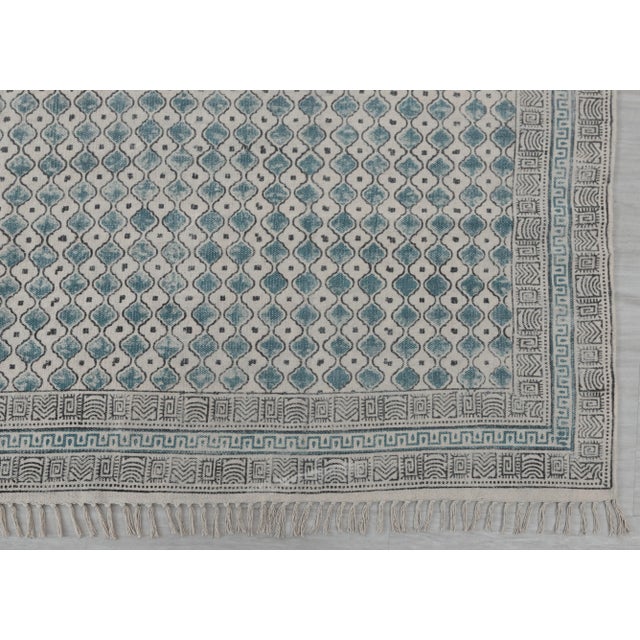Blue 2020s Cotton Blue Block Printed Boho Inspired Flatweave Rug 4X6Ft. For Sale - Image 8 of 13