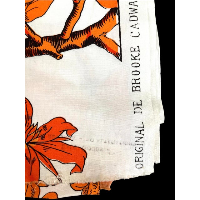 Textile Brooke Cadwallader Rare Cotton Orange, and White Chinoiserie Fabric La Casa De Los Gallos. 2 Yds For Sale - Image 7 of 7