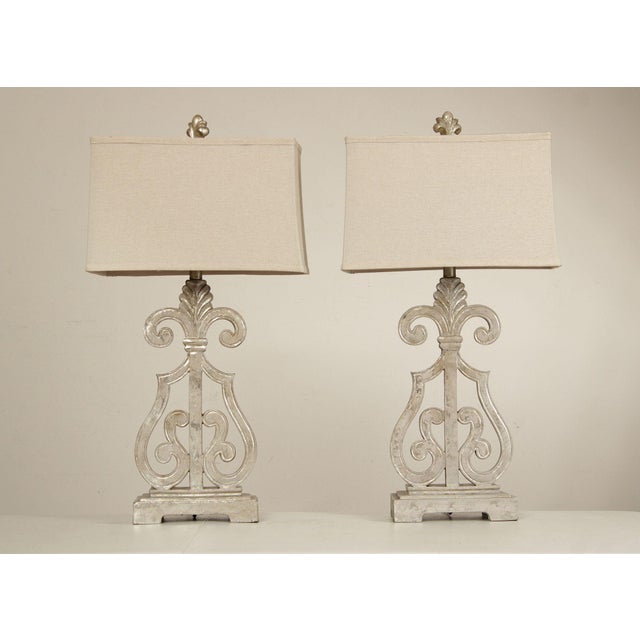Traditional Traditional Pair of Silver Painted Table Lamps - a Pair For Sale - Image 3 of 18