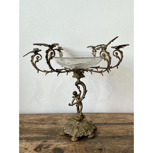 Victorian Vintage Victorian Cut Glass and Brass Epergne For Sale - Image 3 of 12