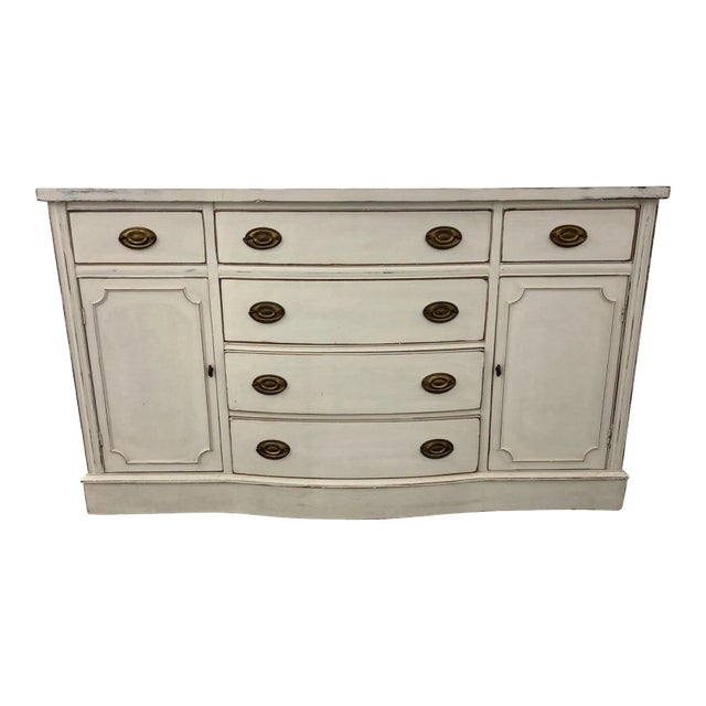 Vintage Painted Duncan Phyfe Style Bow Front 58"w Buffet Sideboard Dresser For Sale