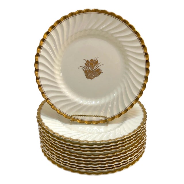 Set of 12 Mintons ‚ Gold Crocus‚ Dinner Plates, England, Circa 1920s For Sale