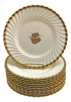 Set of 12 Mintons ‚ Gold Crocus‚ Dinner Plates, England, Circa 1920s