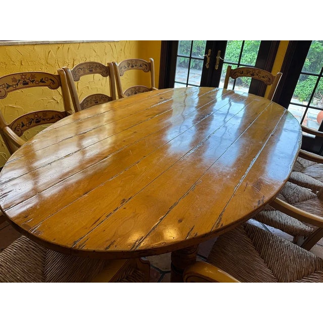 French Country Vintage Style Oval Kitchen Dining Table & 8 Chairs For Sale - Image 4 of 8