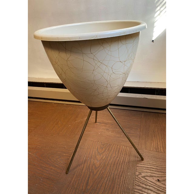 Mid-Century Modern 1970s Mid Century Bullet Planter Swirl Splatter and Stand For Sale - Image 3 of 8