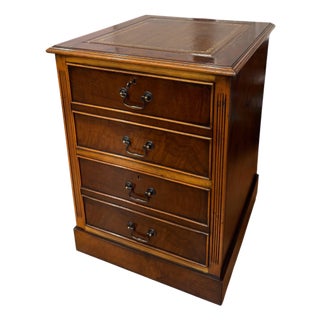 Mid 20th Century Empire Style Mahogany and Burl Wood File Cabinet W Tooled Leather Top For Sale