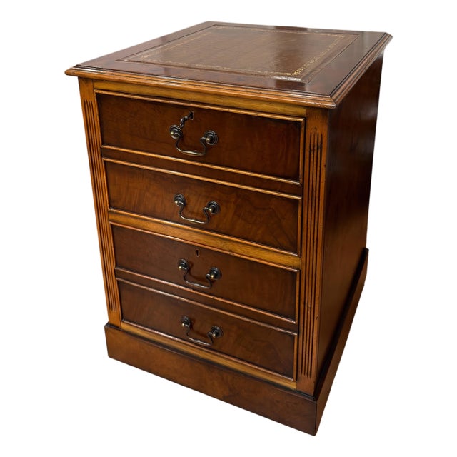 Mid 20th Century Empire Style Mahogany and Burl Wood File Cabinet W Tooled Leather Top For Sale