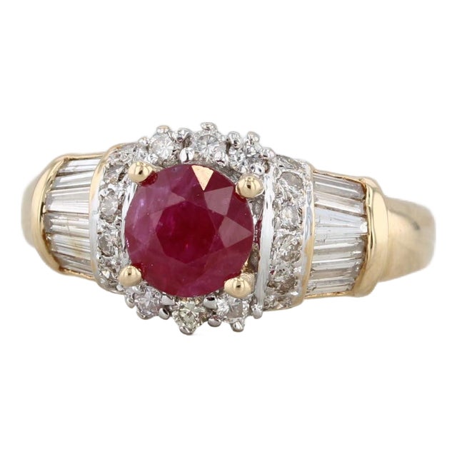 Ruby Diamond Halo Ring 18k Yellow Gold Size 6.25 Engagement Style For Sale