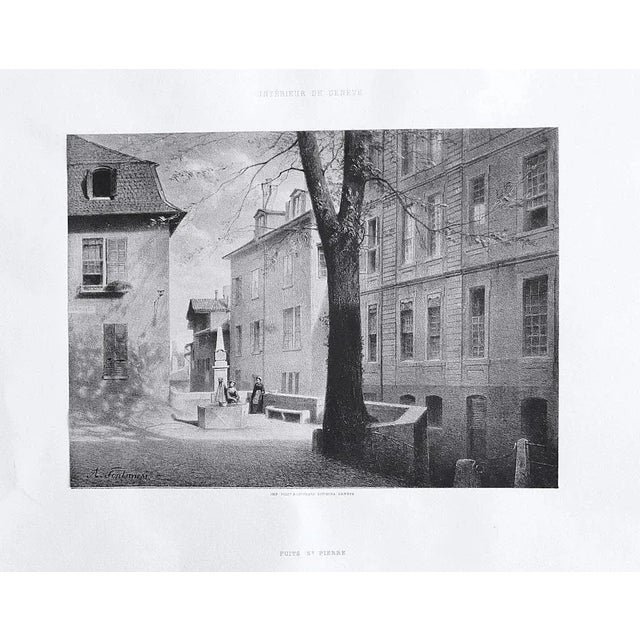 The Interior of Geneve is an original Lithograph by Antonio Fontanesi in the 19th Century. The state of preservation of...