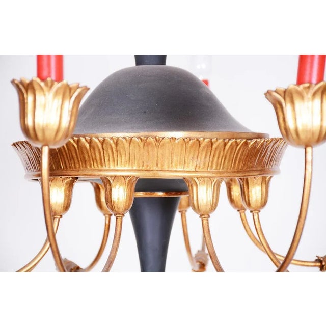 Wood Empire Chandelier in Carved Pear, Steel & Gold Leaves, Austria, 1800s For Sale - Image 7 of 13
