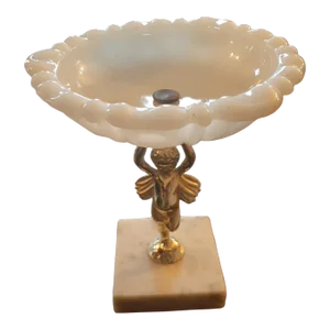1960s Cherub With Milk Glass Holder on Marble Pedestal