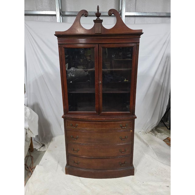 Vintage Curved Front China Cabinet / Secretary Cabinet For Sale - Image 11 of 15