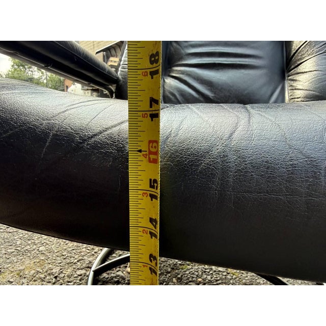 Vintage Ekornes Stressless Black Leather Recliner & Ottoman For Sale - Image 14 of 18
