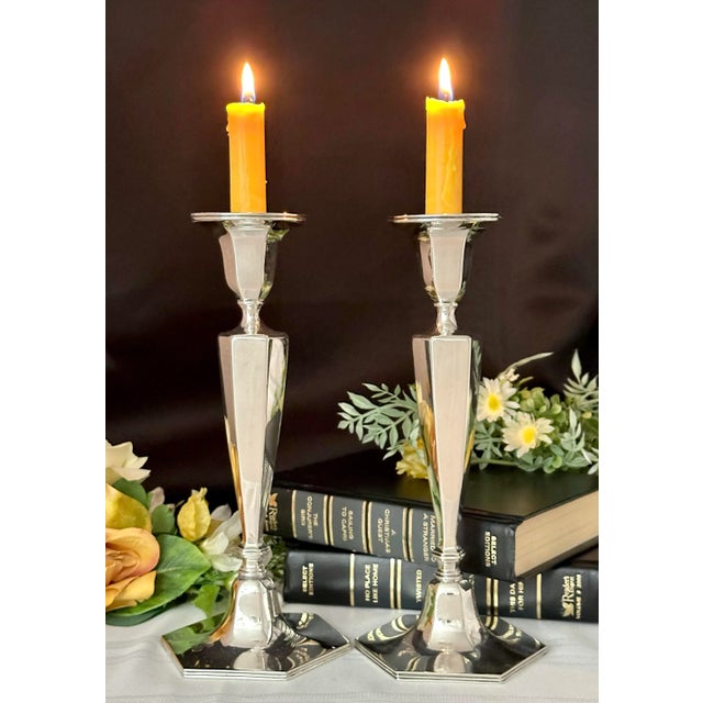 Traditional Vintage Tiffany & Co Sterling Silver Candle Sticks 1940's Monogramed -a Pair For Sale - Image 3 of 11