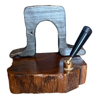 Antique Panama Canal Railroad Souvenir 1915 Mounted Pen Holder Desk Paperweight For Sale