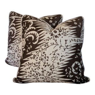 Quadrille Les Indiennes Brown on Tint Pillows With Cream Cord- Pair Double Sided For Sale