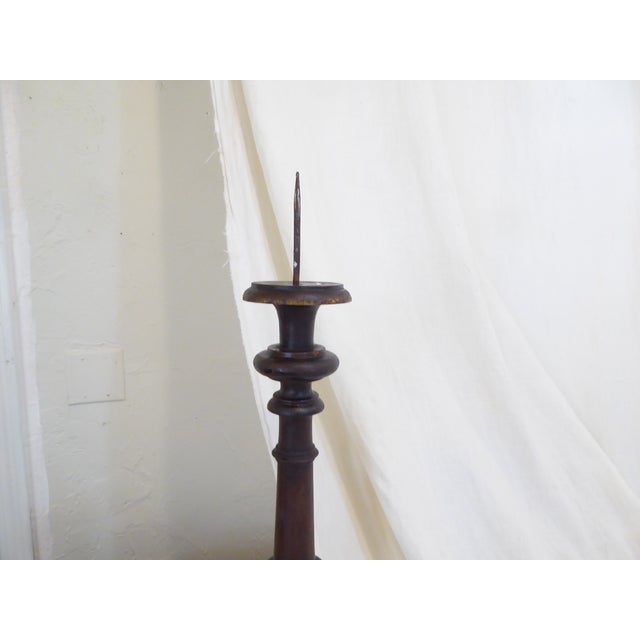 Rustic European 19th Century Italian Walnut Pricket Stick For Sale - Image 3 of 6
