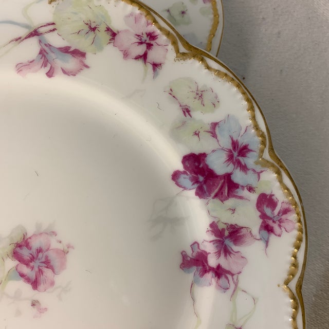 Metal Vintage French Limoges Haviland Luncheon Plates Purple, Blue and Pink Flowers With Gold Edges - Set of 7 For Sale - Image 7 of 7