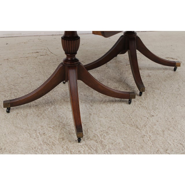 Baker Furniture Company Baker Mahogany Inlaid Double Pedestal Dining Table For Sale - Image 4 of 17