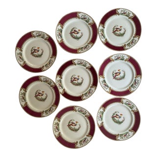 1940s Myott Chelsea Bird Dinner Plates 9 7/8” Burgundy Transferware England - Set of Eight (8) For Sale