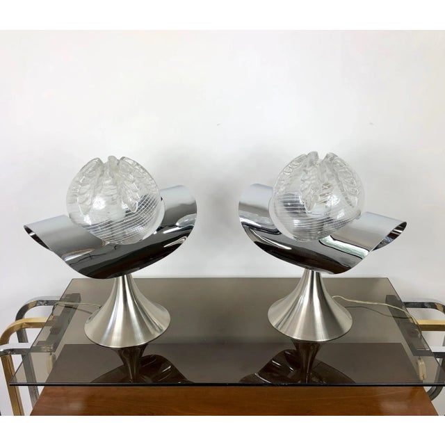 Chrome, Steel & Glass Table Lamp, Italy, 1970s, Set of 2 For Sale - Image 3 of 11