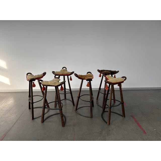 Vintage Brutalist Marbella Stools attributed to Sergio Rodrigues, 1970s, Set of 6 For Sale - Image 4 of 16