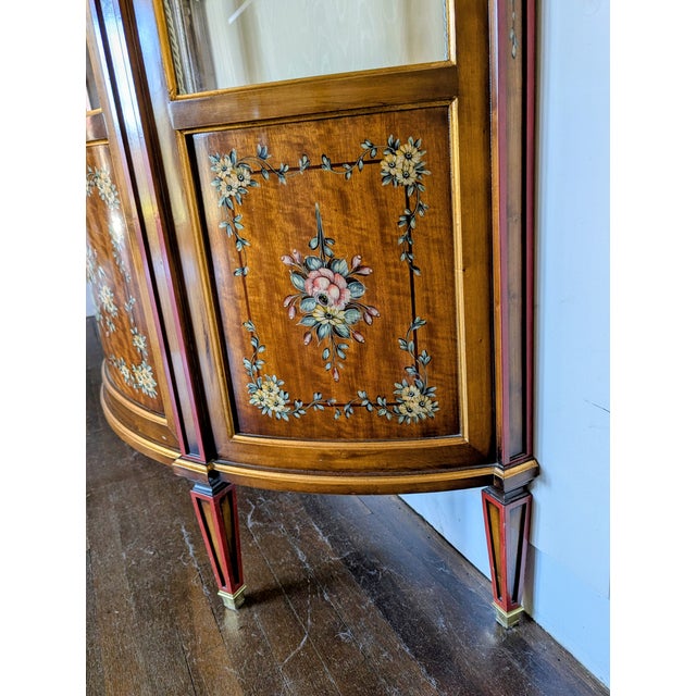 French Style "Etagere" With a Demilune Shape, Hand Painted Floral Marquetry and Lit Back Drop. For Sale - Image 11 of 12