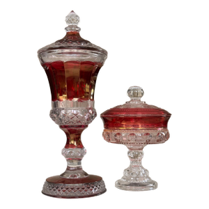 Vintage Westmoreland Ruby Red Flash Meets Tiffin Franciscan Thumbprint Lidded Lusterware - A Pair