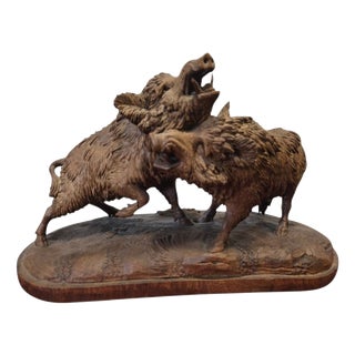 Black Forest Carved Sculpture of Two Warthogs, 1880s For Sale